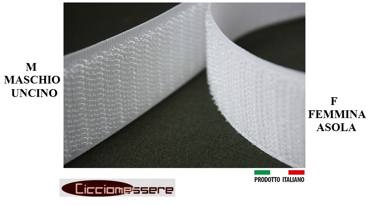 Nastro a Strappo 20mm Velcro DA CUCIRE BIANCO Maschio/Uncino+Femmina/Asola  Confezione da 5/Metri - CICCIOMESSERESHOP