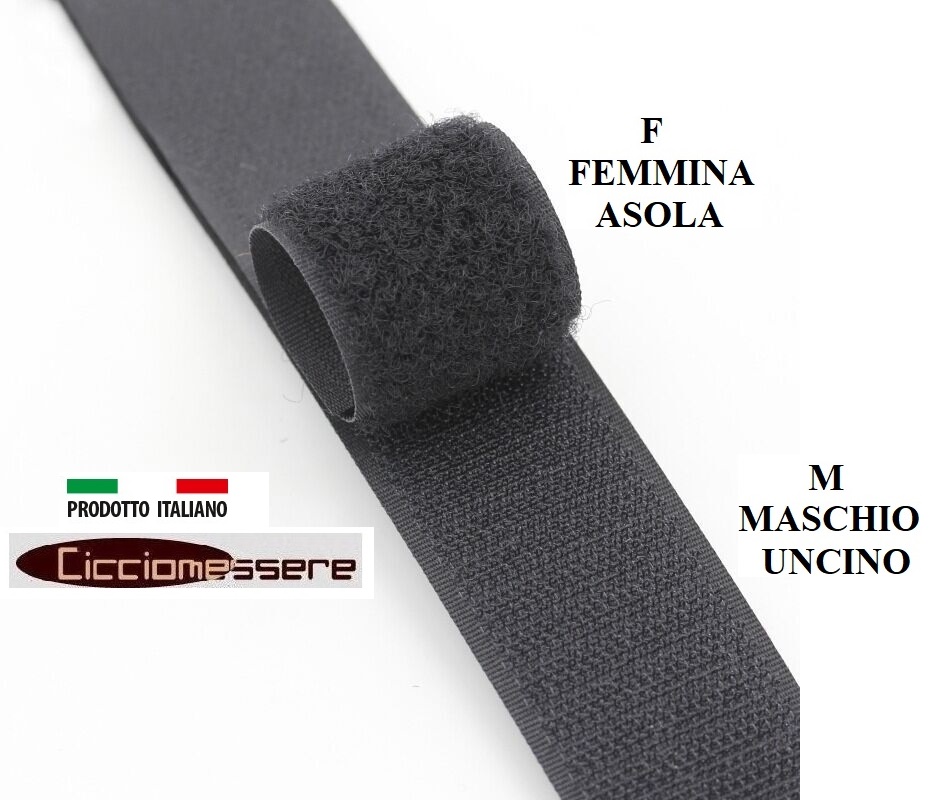 Nastro a Strappo 20mm Velcro DA CUCIRE NERO Maschio/Uncino+Femmina/Asola  Confezione da 5/Metri