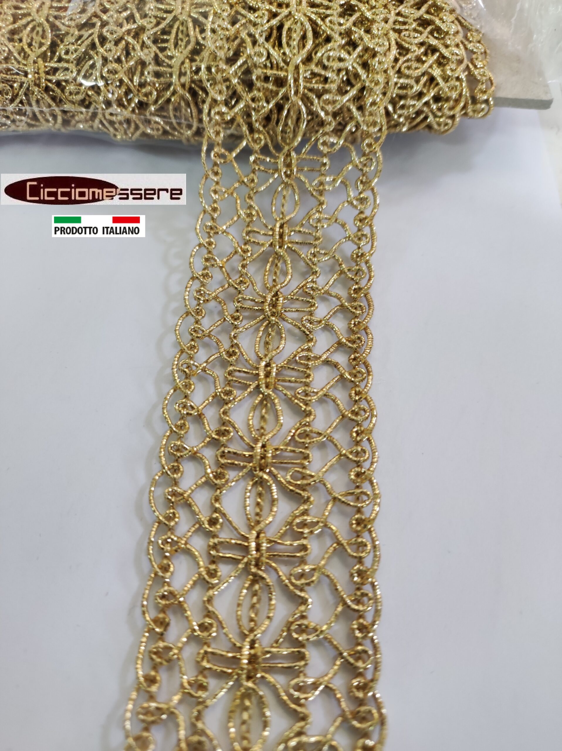 Passamaneria 4cm Oro Frangia Agremano Bordo Lurex Oro Altezza 4cm  Confezione Da 10/Metri